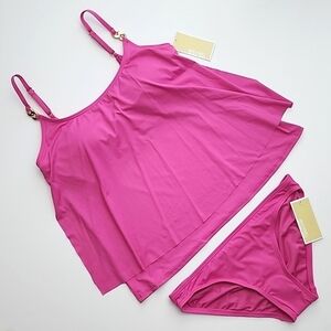 NWT Michael Kors Women's Azalea Pink Chain 2-Piece Tankini Set XS